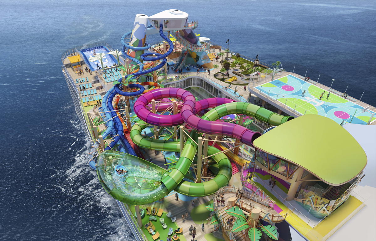 Rendering of what promises to be the largest waterpark at sea. (RCI/rendering)