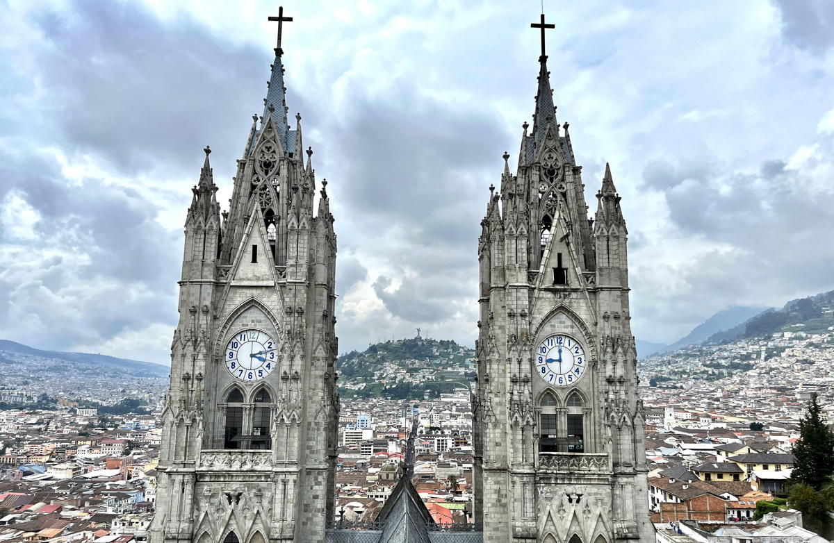 The Basilica del Voto Nacional’s towers, reaching a height of 115 meters, can be seen from most anywhere in Quito. The largest neo-Gothic temple in the Americas took more than 30 years to build and was never fully completed. (Jonathan Parlee)