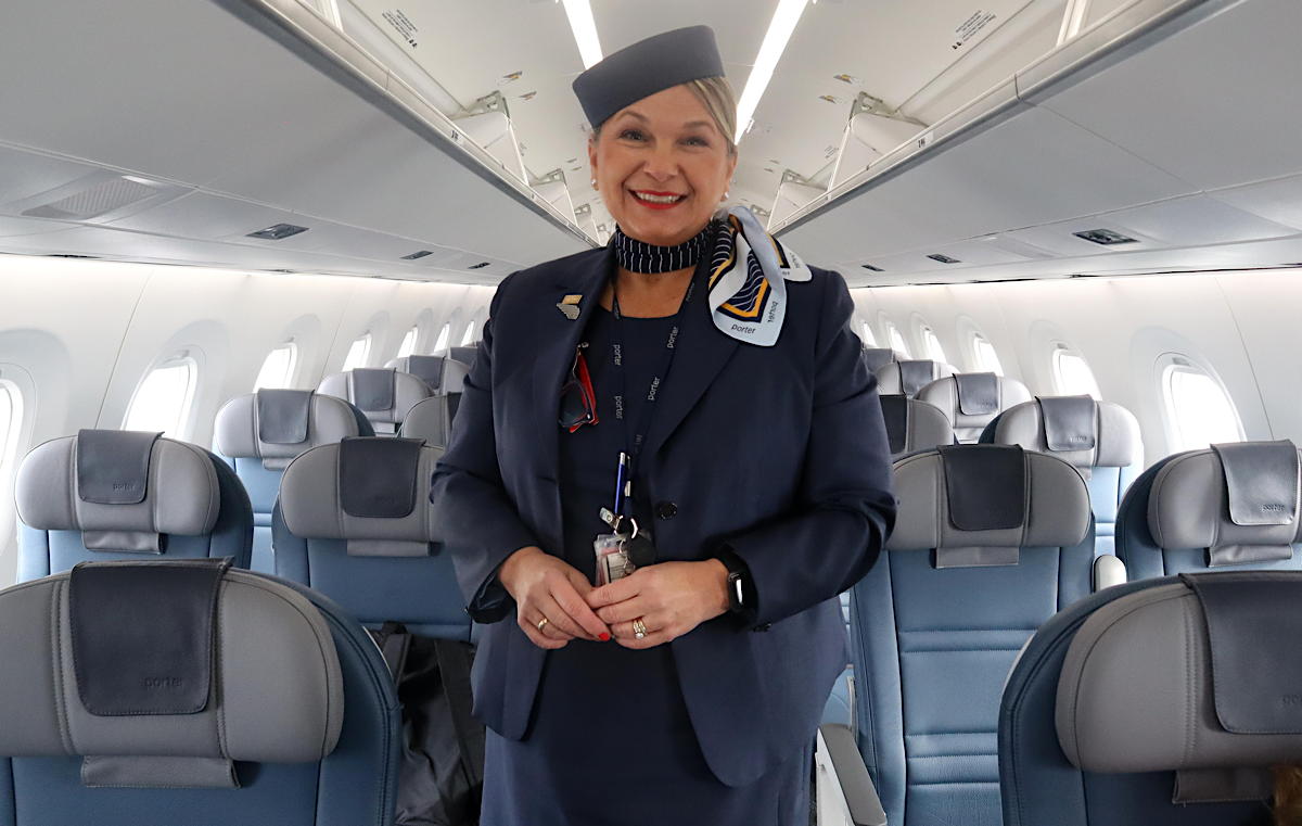 Service with a smile on board Porter's new Embraer E195-E2 aircraft. (Pax Global Media/Jessica Huras)