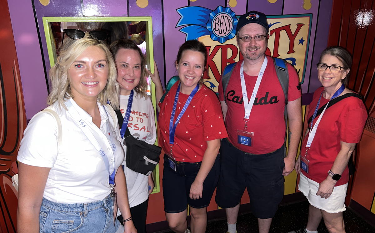 Travel pros board the The Simpsons Ride at Universal Studios. (Pax Global Media)