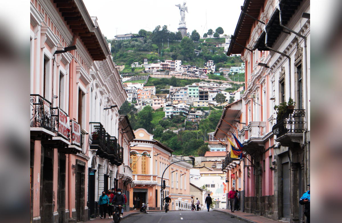 A street view from Quito, with the Virgen de El Panecillo at the top of the hill, El Panecillo. The statue is the tallest winged representation of the Virgin Mary and the tallest aluminum statue in the world. (Jonathan Parlee)