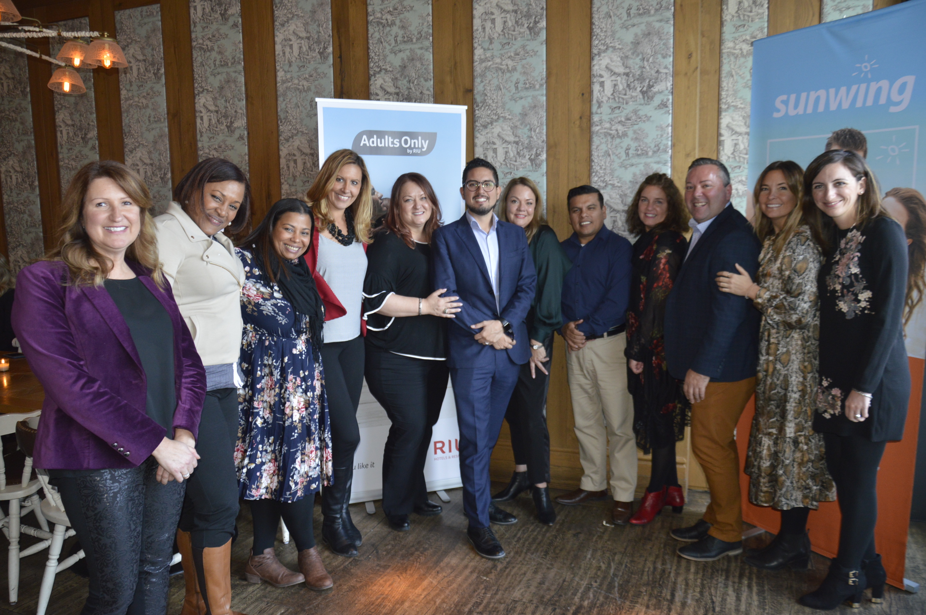 (From left) Deana Murphy, VP – sales, Sunwing; Niurka Garcia-Linton, director of sales – RIU Jamaica; Elsi Cruz Garcia, sales manager, Punta Cana, RIU Hotels & Resorts; Jennifer Lucas, product manager, Sunwing; Lexi Lipitkas, director, group sales, Sunwing; Hugo Aguilera, director of business development, partner marketing – groups & romance, RIU Hotels & Resorts; Valerie Ward, business development manager – Ontario, RIU Hotels & Resorts; Anthony Ortiz Lopez, sales manager – Cancun & Costa Mujeres, RIU Hotels & Resorts; Lorraine Brisbois, corporate manager – preferred partners, Sunwing; Dave Wright, director of sales – Ontario & Atlantic Canada, Sunwing; Sandra Mallette, manager – business development, Canada, RIU Hotels & Resorts;  Alejandra Marino, sales manager, Riu Palace Paradise Island.