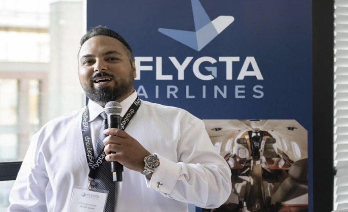 Chris Nowrouzi, CEO of  FLYGTA, speaks at an industry event in Toronto in May. (Supplied) 