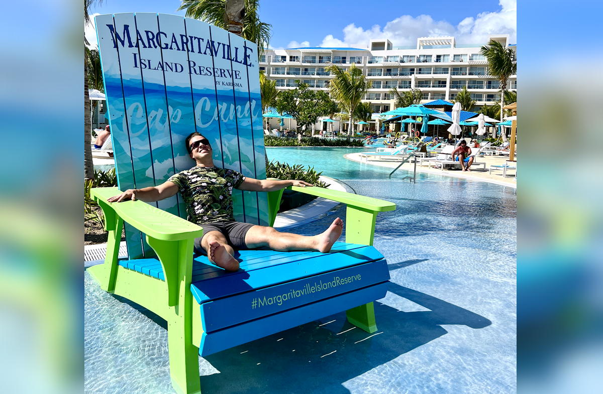 The oversized Margaritaville-branded chair is where social media starts. (Pax Global Media)