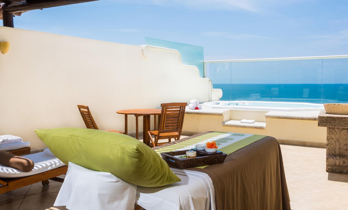 The two-storey Wellness suites at Grand Velas Riviera Nayarit include a private terrace with jacuzzi & massage beds (Velas Resorts)