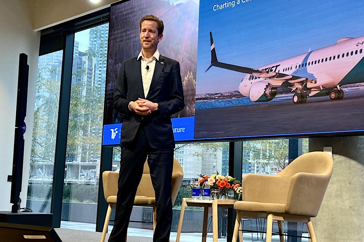 WestJet’s CEO Alexis von Hoensbroech spoke in Toronto on Oct. 25. (Pax Global Media)