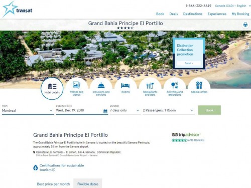 Transat's hotel pages get a fresh look