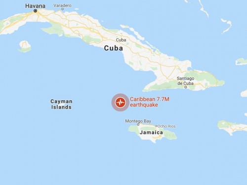 Magnitude 7.7 earthquake strikes between Cuba & Jamaica; tsunami warning issued