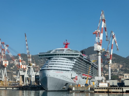 Virgin's Scarlet Lady gets ready to sail