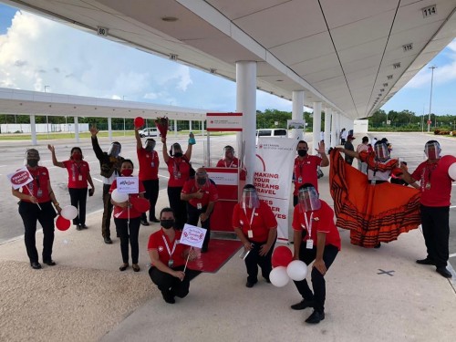 ACV celebrates first passenger flight back to Cancun