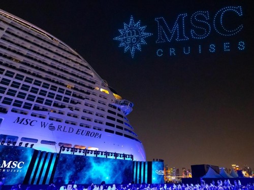 Drones light up sky as MSC World Europa is named in Doha