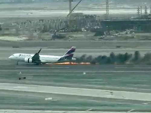 Two firefighters dead after LATAM jet collides with truck on runway in Lima